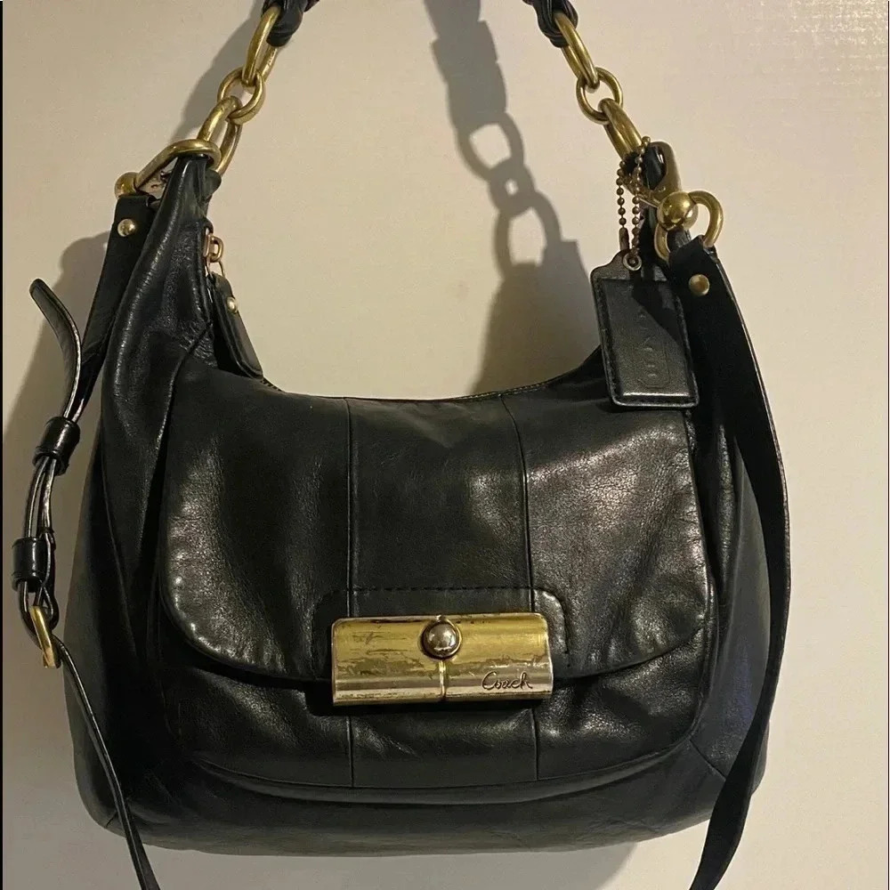 Coach Black leather crossbody handbag